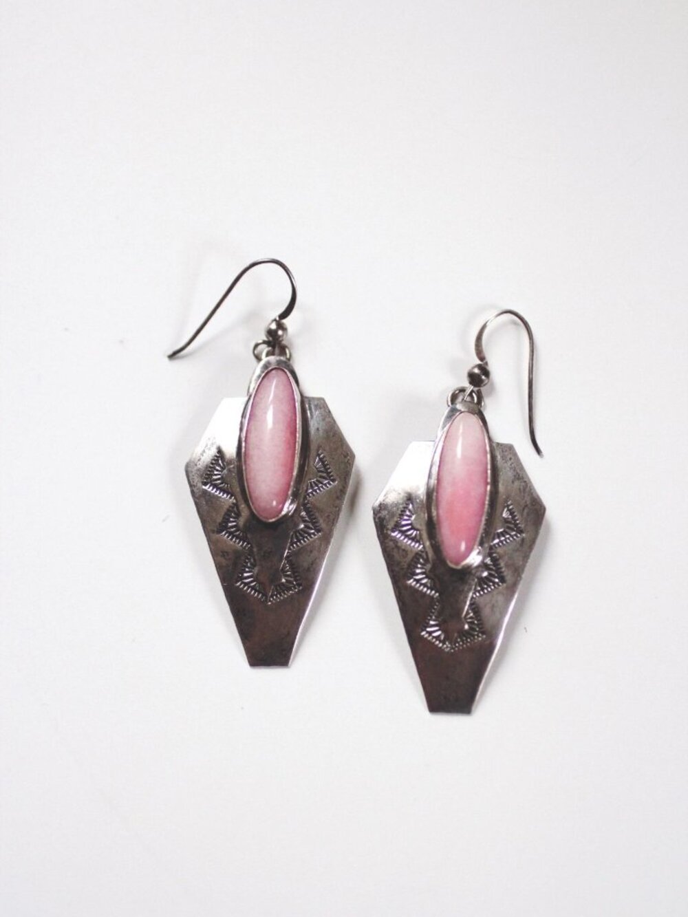 Vintage Southwestern Sterling Silver Dangle Earrings Rhodonite Pink Stone Hand-S